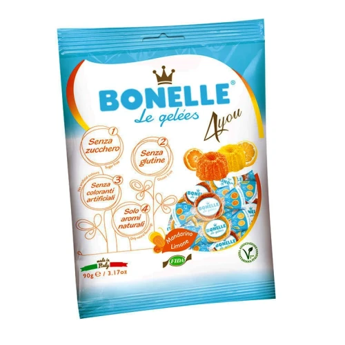 Żelki o smaku cytryny i mandarynki bez dodatku cukru - Bonelle, 90g - przód