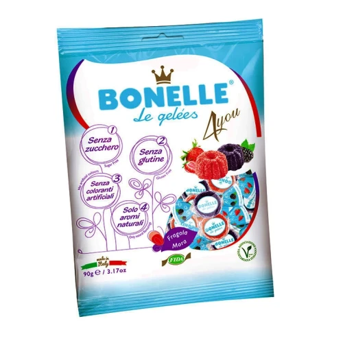 Żelki o smaku jeżyny i truskawki bez dodatku cukru - Bonelle, 90g - przód