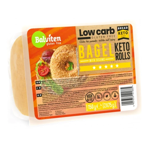 KETO Bajgle z sezamem, bezglutenowe - Balviten, 2x75g - przód