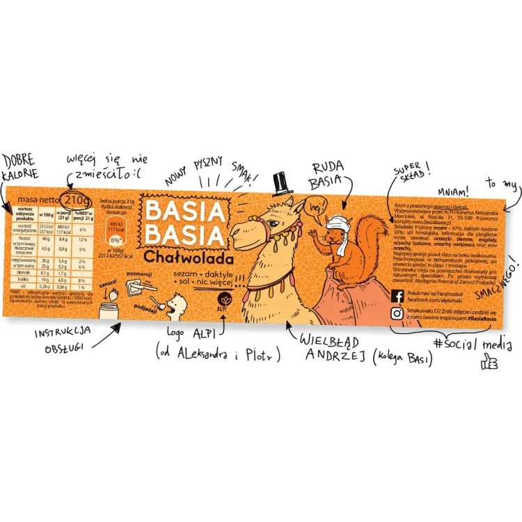 Chałwolada - krem chałwowy - Alpi - Basia Basia, 210g - etykieta