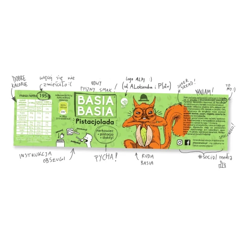 Pistacjolada - krem z pistacji i nerkowców - Alpi - Basia Basia, 195g - etykieta