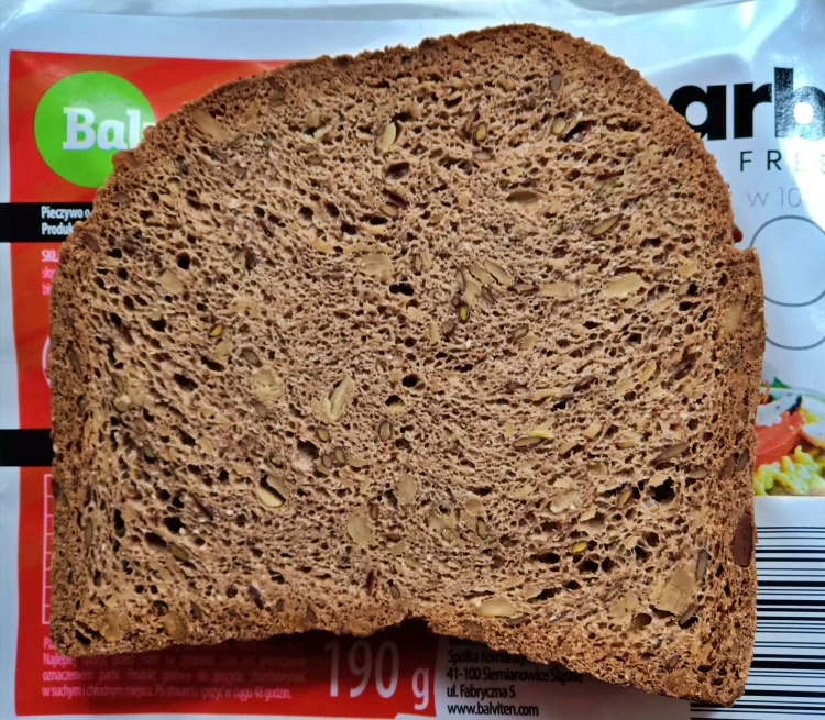 KETO Chleb - tylko 1,7 g węglowodanów - bezglutenowy - Balviten, 190g - kromka