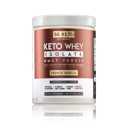 Keto izolat białka z olejem MCT francuska wanilia - Keto Whey Isolate French Vanilla - BeKeto, 300g - przód