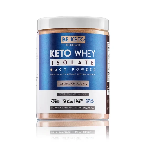 Keto izolat białka z olejem MCT naturalna czekolada - Keto Whey Isolate Natural Chocolate - BeKeto, 300g - przód