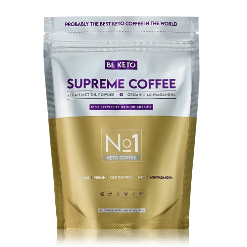 Keto kawa z olejem MCT i organiczną ashwagandhą - Supreme Coffee - BeKeto, 250g - przód
