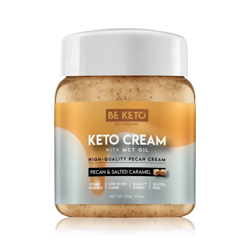 Keto krem pekan i słony karmel z olejem MCT - Keto Cream Pecan &amp; Salted Caramel - BeKeto - 250g - przód