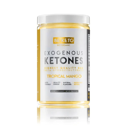 Ketony egzogenne tropikalne mango - Exogenous Ketones Tropical Mango - BeKeto, 150g - przód