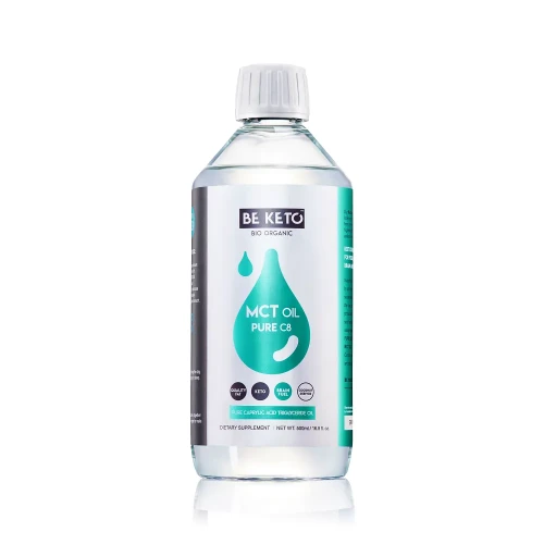 Olej MCT 100 % C8 - MCT Oil Pure C8 - BeKeto, 500ml - przód