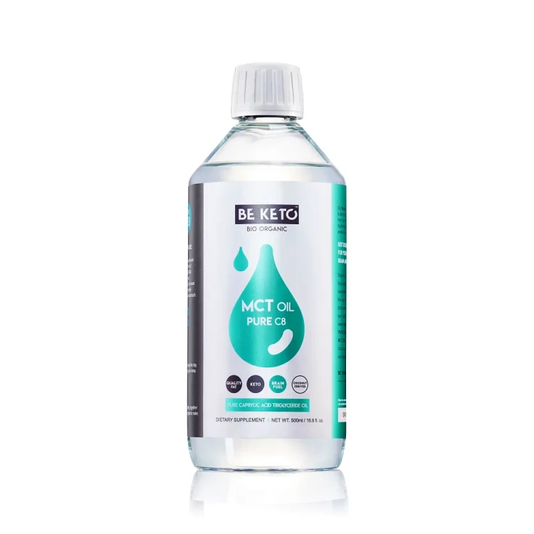 Olej MCT 100 % C8 - MCT Oil Pure C8 - BeKeto, 500ml - przód