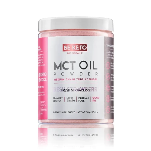 Olej MCT w proszku świeża truskawka - MCT Oil Powder Fresh Strawberry - BeKeto, 300g - przód