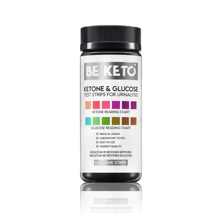 Testy paskowe glukoza i ketony - Ketone &amp; Glucose Test Strips - BeKeto, 100 sztuk - przód