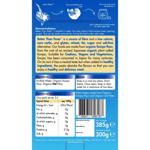 Makaron konjac Spaghetti - BIO - Better than Foods, 385g - etykieta