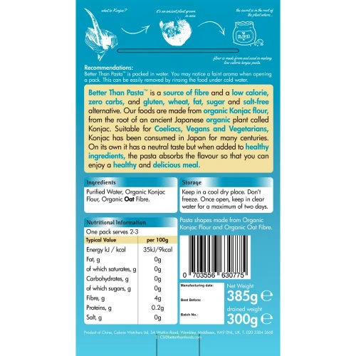 Makaron konjac Tagliatelle - BIO - Better than Foods, 385g - etykieta