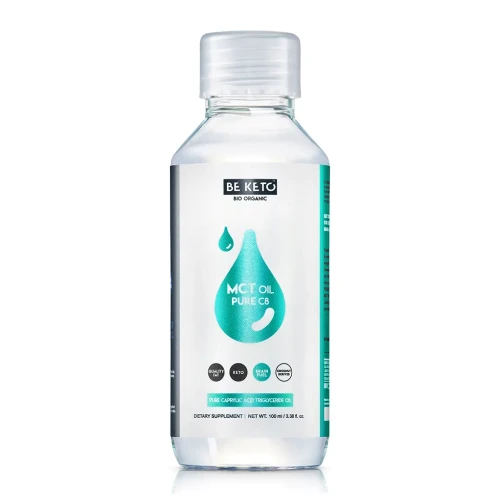 Olej MCT 100 % C8 - MCT Oil Pure C8 - BeKeto, 100ml - przód