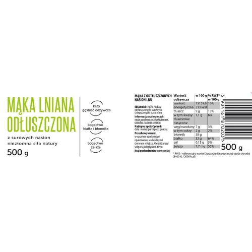 Mąka lniana - Coco Farm, 500g - etykieta