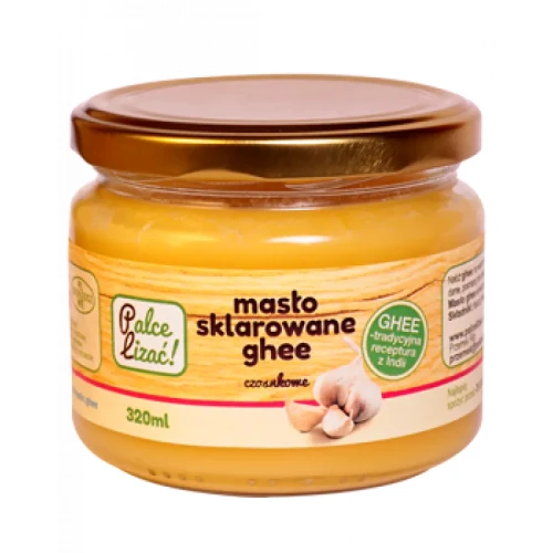 Masło sklarowane Ghee czosnkowe - Palce Lizać, 320ml - przód