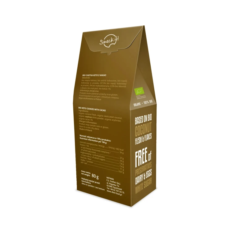Keto ciasteczka z kakao - BIO - Diet Food, 80g - tył