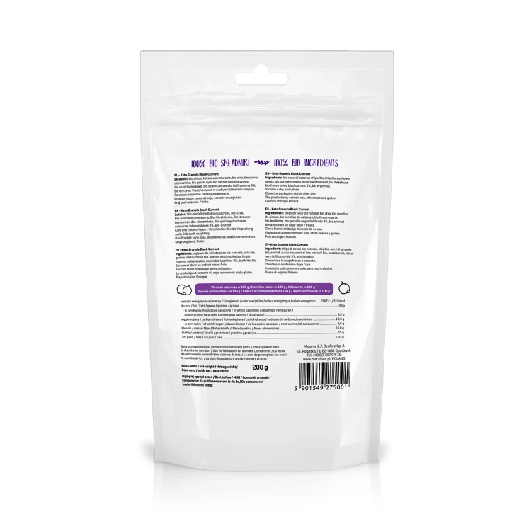 Keto granola z czarną porzeczką - BIO - Diet Food, 200g - tył