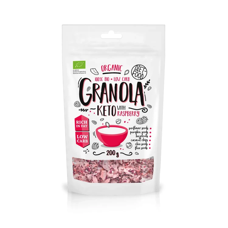 Keto granola z maliną - BIO - Diet Food, 200g - przód
