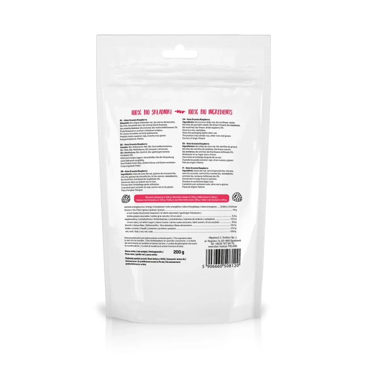Keto granola z maliną - BIO - Diet Food, 200g - tył