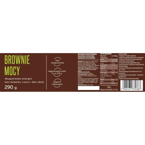 Brownie mocy - mieszanka do wypieku keto ciasta - Coco Farm, 290g - etykieta