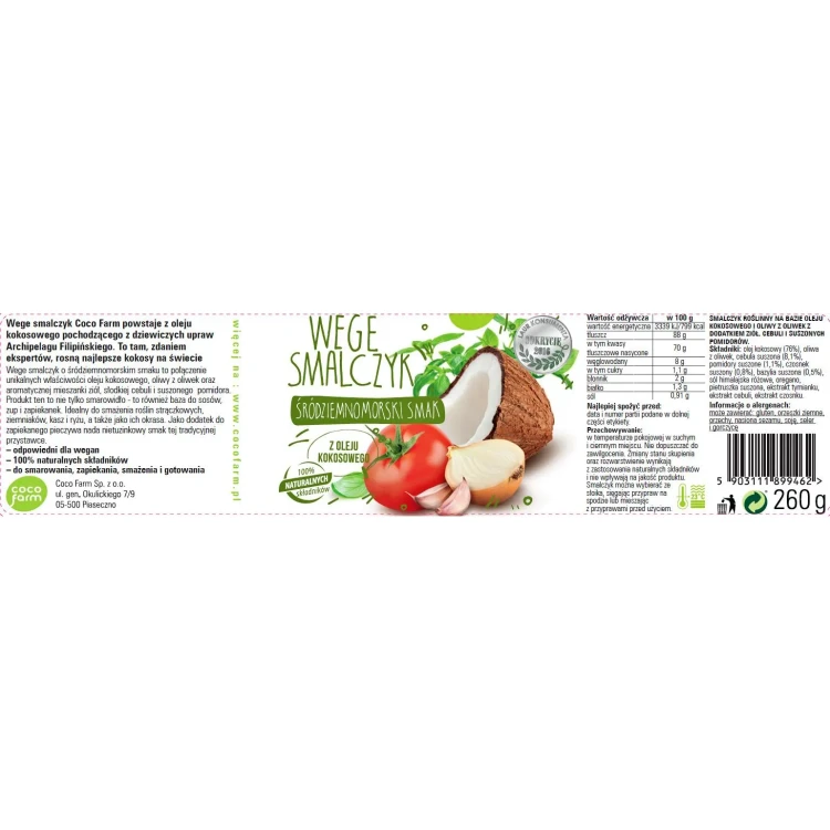 Wege smalczyk śródziemnomorski - Coco Farm, 260g - etykieta