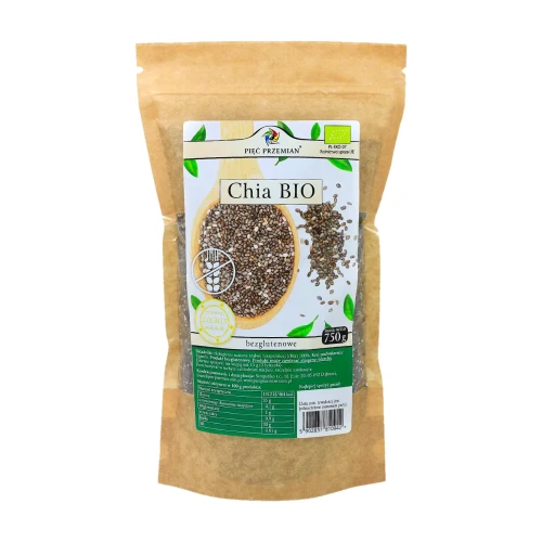 Chia nasiona, szałwia hiszpańska - BIO - Pięć Przemian, 750g - przód