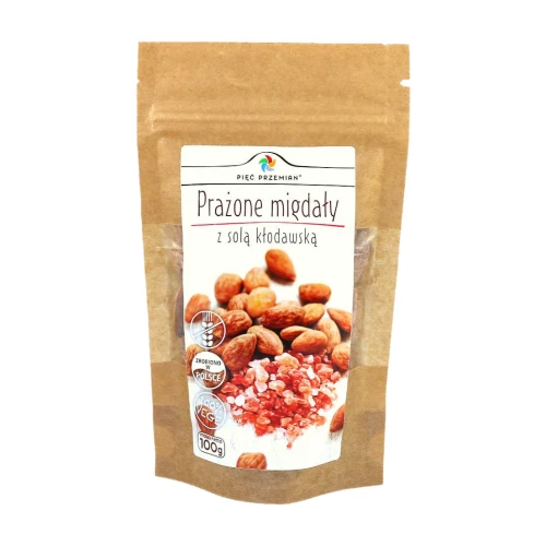 Migdały prażone z solą kłodawską - Pięć Przemian, 100g - przód