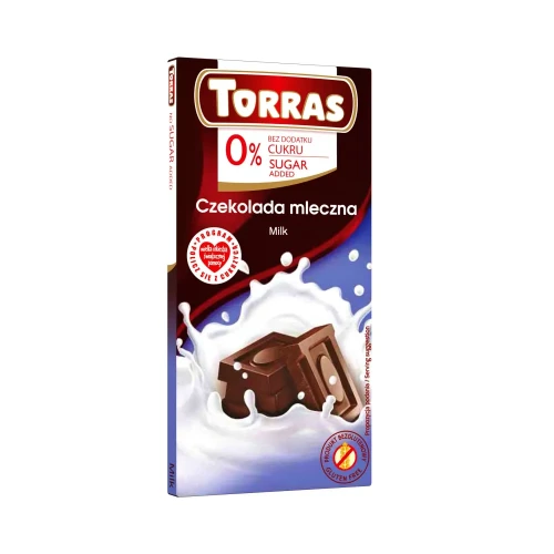 Mleczna czekolada bez dodatku cukru - Torras, 75g - przód