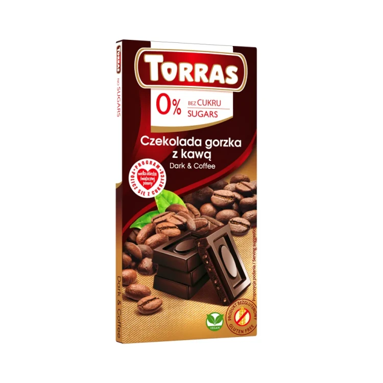 Gorzka czekolada z kawą bez dodatku cukru - Torras, 75g - przód