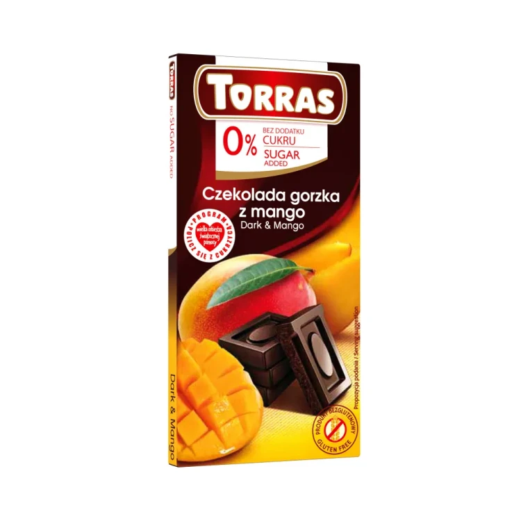 Gorzka czekolada z mango bez dodatku cukru - Torras, 75g - przód