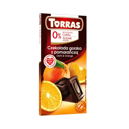 Gorzka czekolada z pomarańczą bez dodatku cukru - Torras, 75g - przód