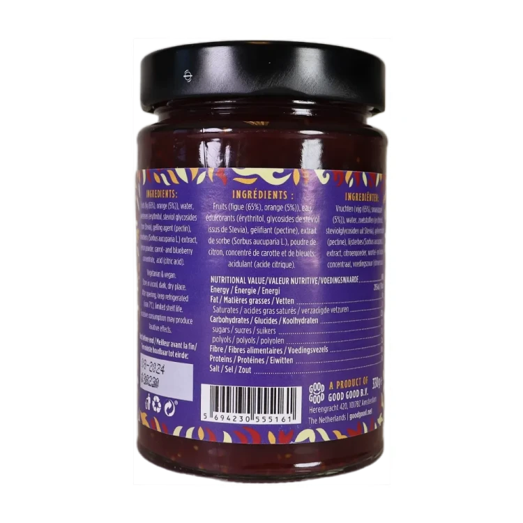 Dżem figowy bez dodatku cukru - Fig Jam - Keto Friendly - Good Good, 330g - etykieta