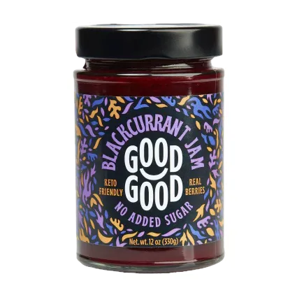 Dżem z czarnej porzeczki bez dodatku cukru - Blackcurrant Jam - Keto Friendly - Good Good, 330g - przód