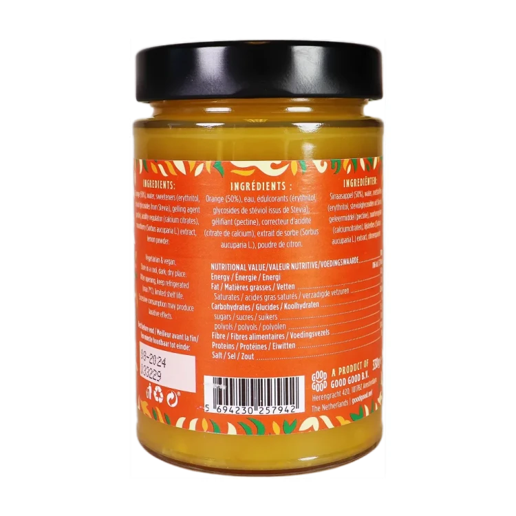 Dżem, marmolada pomarańczowa bez dodatku cukru - Orange Marmalade - Keto Friendly - Good Good, 330g - etykieta