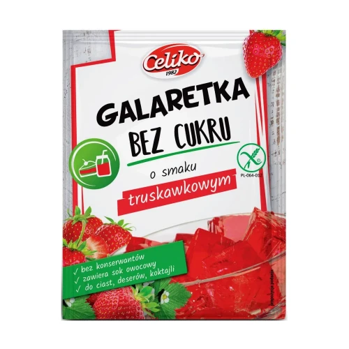 Galaretka bez cukru o smaku truskawkowym, bezglutenowa - Celiko, 14g - przód