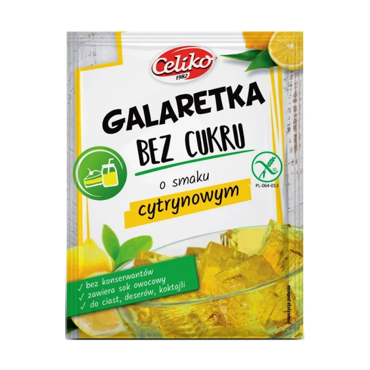 Galaretka bez cukru o smaku cytrynowym, bezglutenowa - Celiko, 14g - przód