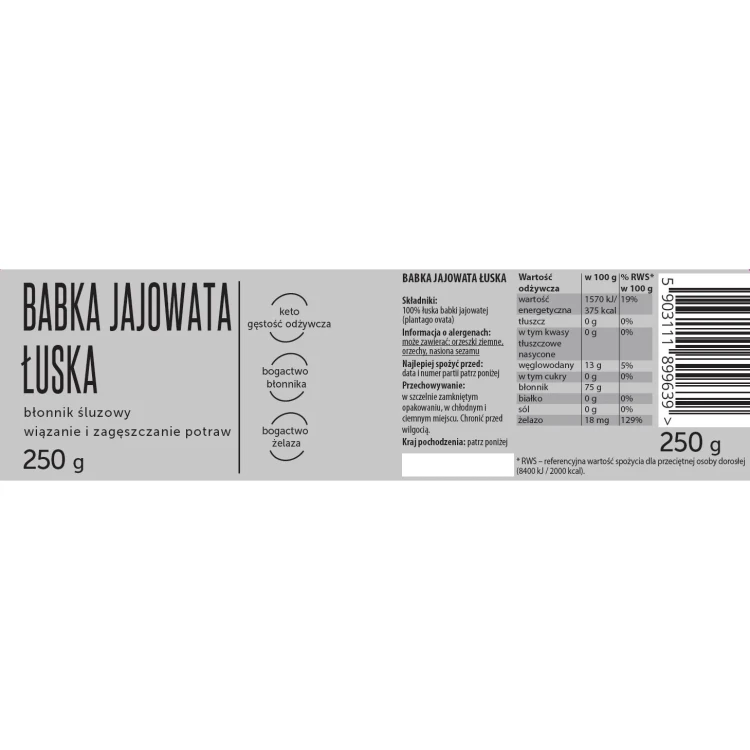 Łuska babki jajowatej - Coco Farm, 250g - etykieta