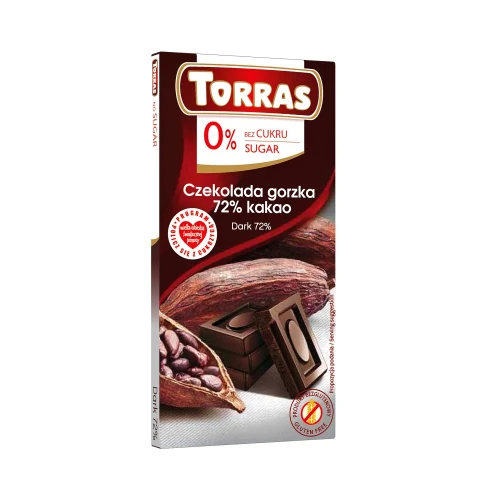 Gorzka czekolada 72 % kakao bez dodatku cukru - Torras, 75g - przód