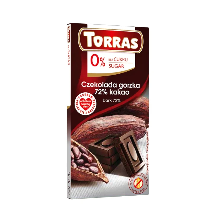 Gorzka czekolada 72 % kakao bez dodatku cukru - Torras, 75g - przód