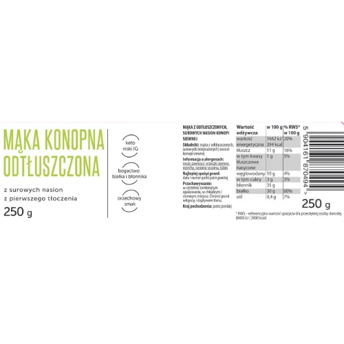 Mąka konopna - Coco Farm, 250g - etykieta