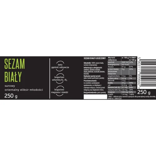 Sezam biały - Coco Farm, 250g - etykieta