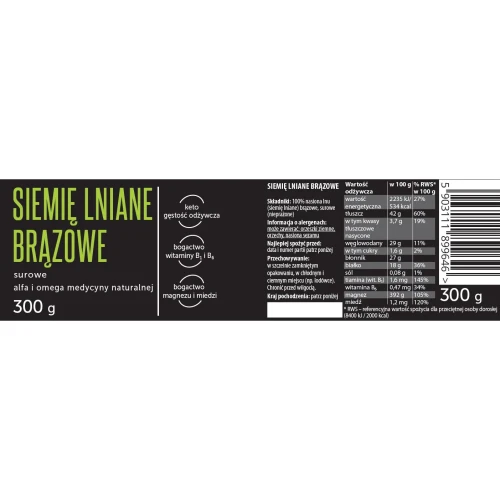 Siemię lniane brązowe - Coco Farm, 300g - etykieta