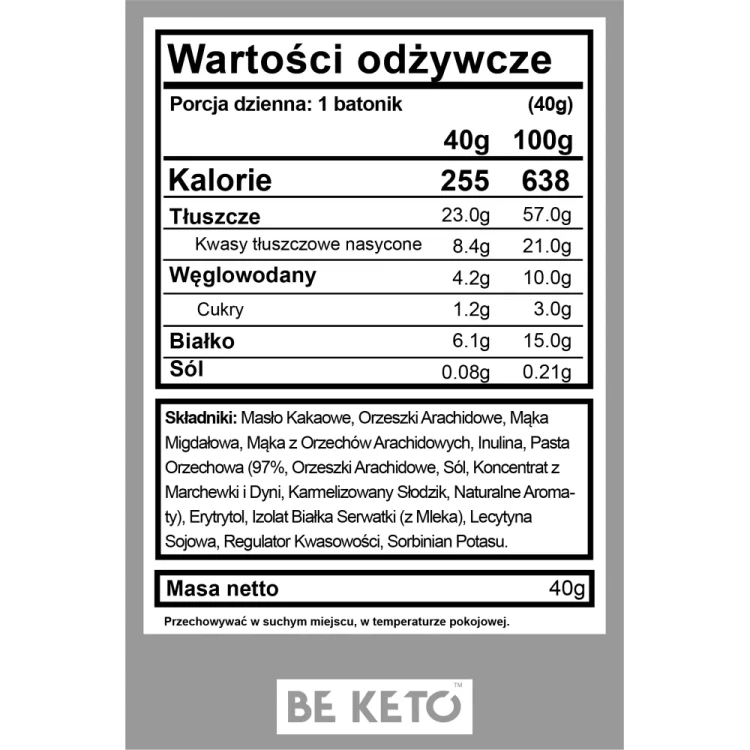Keto baton - magnetyczny orzech - Magnetic Peanut - BeKeto, 40g - etykieta