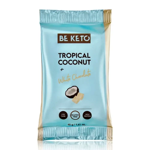 Keto baton - kokos i biała czekolada - Tropical Coconut + White Chocolate - BeKeto, 40g - przód