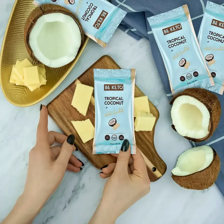 Keto baton - kokos i biała czekolada - Tropical Coconut + White Chocolate - BeKeto, 40g - baton