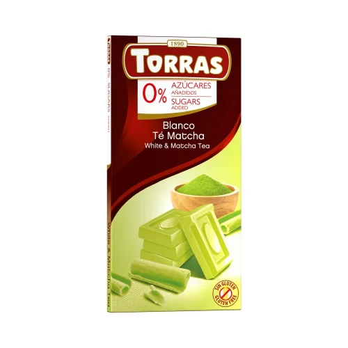 Biała czekolada z herbatą matcha bez dodatku cukru - Torras, 75g - przód