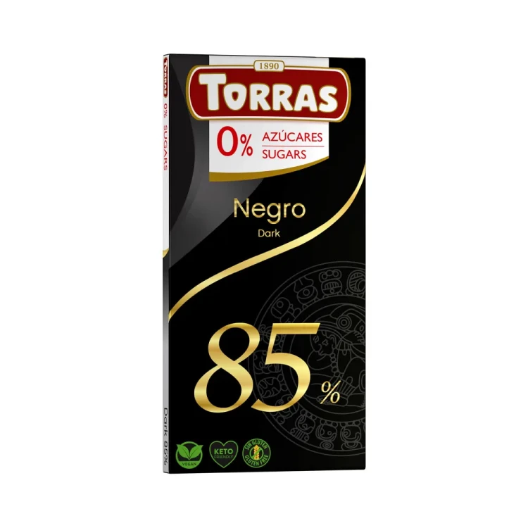 Gorzka czekolada 85 % kakao bez dodatku cukru - Torras, 75g - przód