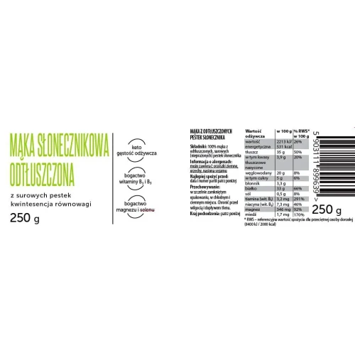 Mąka słonecznikowa - Coco Farm, 250g - etykieta
