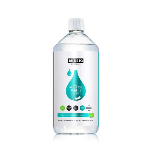 Olej MCT 100 % C8 - BIO - MCT Oil Pure C8 - BeKeto, 1000ml - przód